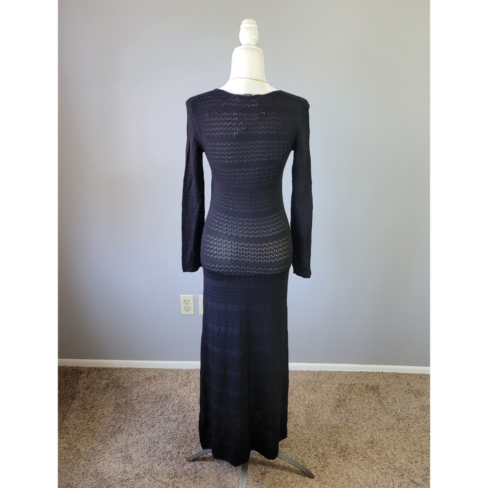 ZARA // ltd ed black pointelle knit plunge long sleeve a-line maxi dress - Picture 8 of 16
